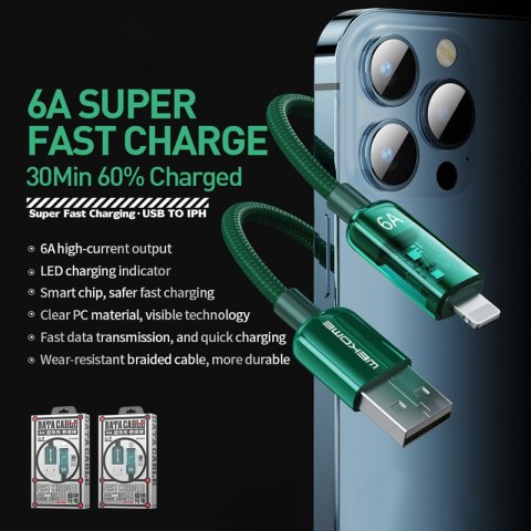 WEKOME WDC-180 Vanguard Series - Kabel połączeniowy USB-A do Lightning Fast Charging 1 m (Zielony) WEKOME WDC-180 Vanguard Series - Kabel połączeniowy USB-A do Lightning Fast Charging 1 m (Zielony)
