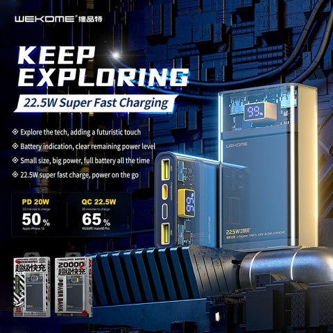 WEKOME WP-321 Vanguard Series - Power bank 20000 mAh Super Charging PD 20W + QC 22.5W (Czarny / Przezroczysty) WEKOME WP-321 Vanguard Series - Power bank 20000 mAh Super Charging PD 20W + QC 22.5W (Czarny / Przezroczysty)