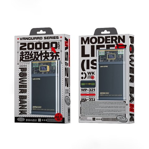 WEKOME WP-321 Vanguard Series - Power bank 20000 mAh Super Charging PD 20W + QC 22.5W (Czarny / Przezroczysty) WEKOME WP-321 Vanguard Series - Power bank 20000 mAh Super Charging PD 20W + QC 22.5W (Czarny / Przezroczysty)