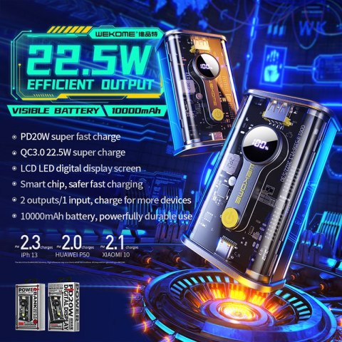 WEKOME WP-333 Vanguard Series - Power bank 10000 mAh Super Charging PD 20W + QC 22.5W (Czarny / Przezroczysty) WEKOME WP-333 Vanguard Series - Power bank 10000 mAh Super Charging PD 20W + QC 22.5W (Czarny / Przezroczysty)