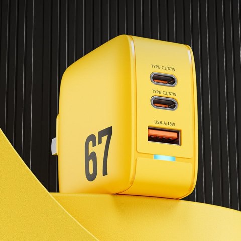 WEKOME WP-U141 Tint Series - Ładowarka sieciowa 2x USB-C & USB-A Super Fast Charger GaN 67W (Żółty) WEKOME WP-U141 Tint Series - Ładowarka sieciowa 2x USB-C & USB-A Super Fast Charger GaN 67W (Żółty)