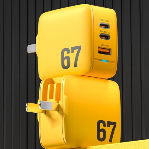 WEKOME WP-U141 Tint Series - Ładowarka sieciowa 2x USB-C & USB-A Super Fast Charger GaN 67W (Żółty) WEKOME WP-U141 Tint Series - Ładowarka sieciowa 2x USB-C & USB-A Super Fast Charger GaN 67W (Żółty)