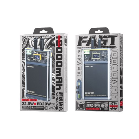WEKOME WP-323 Vanguard Series - Power bank 10000 mAh Super Charging z wbudowanym kablem USB-C & Lightning PD 20W + QC 22.5W (Cza WEKOME WP-323 Vanguard Series - Power bank 10000 mAh Super Charging z wbudowanym kablem USB-C & Lightning PD 20W + QC 22.5W (Cza