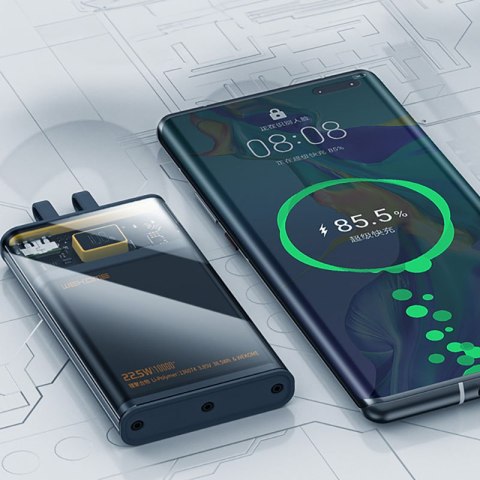 WEKOME WP-323 Vanguard Series - Power bank 10000 mAh Super Charging z wbudowanym kablem USB-C & Lightning PD 20W + QC 22.5W (Cza WEKOME WP-323 Vanguard Series - Power bank 10000 mAh Super Charging z wbudowanym kablem USB-C & Lightning PD 20W + QC 22.5W (Cza