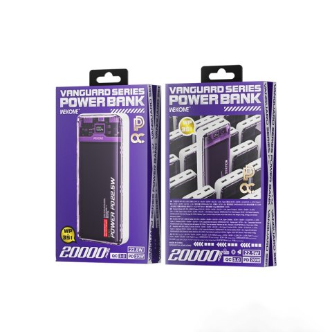 WEKOME WP-351 Vanguard Series - Power bank 20000 mAh PD 20W + QC 22.5W (Fioletowy / Przezroczysty) WEKOME WP-351 Vanguard Series - Power bank 20000 mAh PD 20W + QC 22.5W (Fioletowy / Przezroczysty)