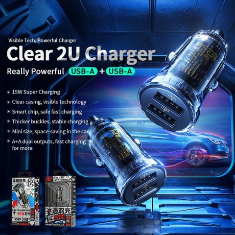 WEKOME WP-C40 Vanguard Series - Ładowarka samochodowa 2 x USB-A Fast Charging 15W (Czarny / Przezroczysty) WEKOME WP-C40 Vanguard Series - Ładowarka samochodowa 2 x USB-A Fast Charging 15W (Czarny / Przezroczysty)