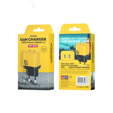 WEKOME WP-U128 - Ładowarka sieciowa 2x USB-C Super Fast Charger GaN 40W (Żółty) WEKOME WP-U128 - Ładowarka sieciowa 2x USB-C Super Fast Charger GaN 40W (Żółty)