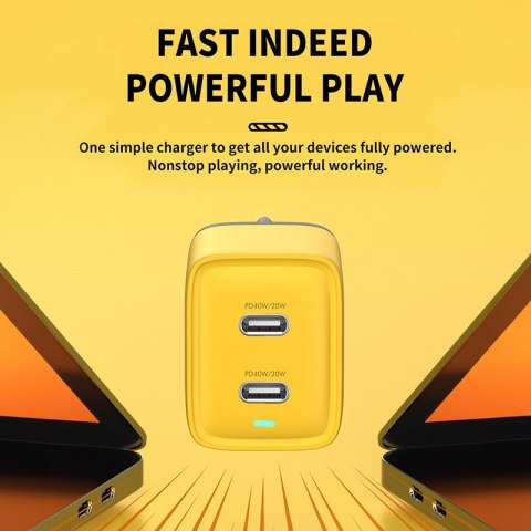 WEKOME WP-U128 - Ładowarka sieciowa 2x USB-C Super Fast Charger GaN 40W (Żółty) WEKOME WP-U128 - Ładowarka sieciowa 2x USB-C Super Fast Charger GaN 40W (Żółty)