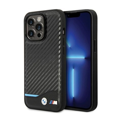 BMW Leather Carbon Blue Line - Etui iPhone 13 Pro Max (Czarny) BMW Leather Carbon Blue Line - Etui iPhone 13 Pro Max (Czarny)