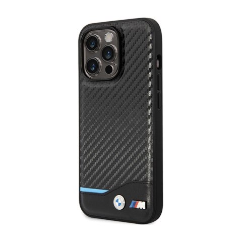 BMW Leather Carbon Blue Line - Etui iPhone 13 Pro Max (Czarny) BMW Leather Carbon Blue Line - Etui iPhone 13 Pro Max (Czarny)