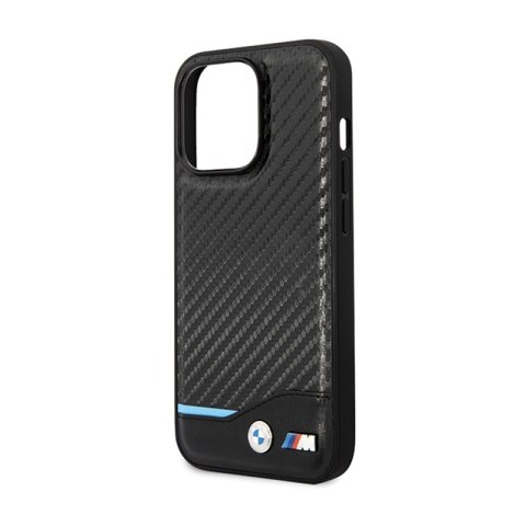 BMW Leather Carbon Blue Line - Etui iPhone 13 Pro Max (Czarny) BMW Leather Carbon Blue Line - Etui iPhone 13 Pro Max (Czarny)