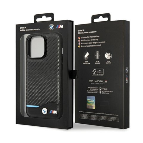 BMW Leather Carbon Blue Line - Etui iPhone 13 Pro Max (Czarny) BMW Leather Carbon Blue Line - Etui iPhone 13 Pro Max (Czarny)