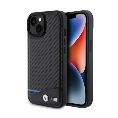 BMW Leather Carbon Blue Line - Etui iPhone 15 (czarny) BMW Leather Carbon Blue Line - Etui iPhone 15 (czarny)
