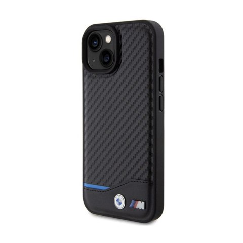 BMW Leather Carbon Blue Line - Etui iPhone 15 (czarny) BMW Leather Carbon Blue Line - Etui iPhone 15 (czarny)