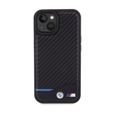 BMW Leather Carbon Blue Line - Etui iPhone 15 (czarny) BMW Leather Carbon Blue Line - Etui iPhone 15 (czarny)