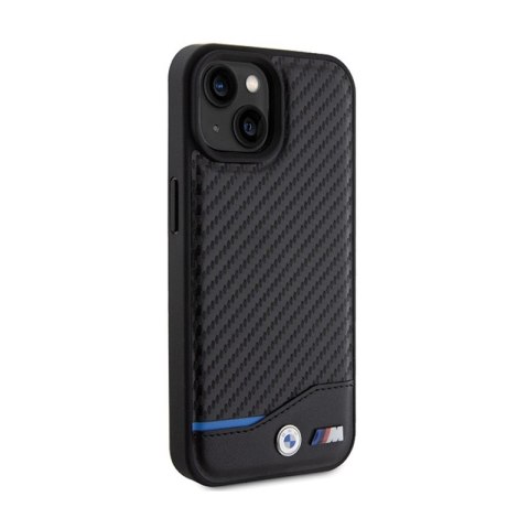 BMW Leather Carbon Blue Line - Etui iPhone 15 (czarny) BMW Leather Carbon Blue Line - Etui iPhone 15 (czarny)