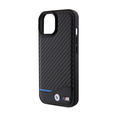 BMW Leather Carbon Blue Line - Etui iPhone 15 (czarny) BMW Leather Carbon Blue Line - Etui iPhone 15 (czarny)
