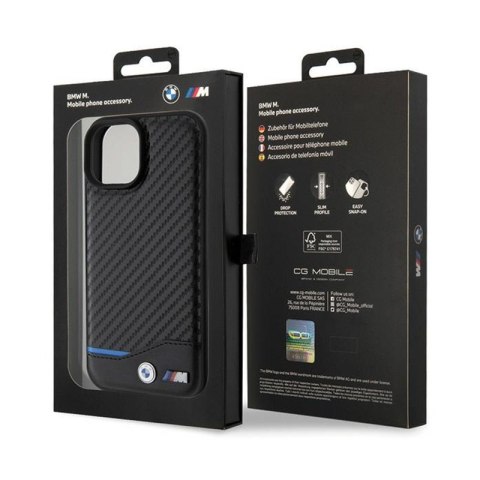 BMW Leather Carbon Blue Line - Etui iPhone 15 (czarny) BMW Leather Carbon Blue Line - Etui iPhone 15 (czarny)