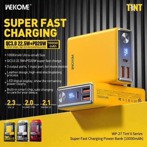 WEKOME WP-27 Tint Series - Power bank 10000 mAh Super Fast Charging USB-C PD 20W + 2x USB-A QC3.0 22.5W (Czerwony) WEKOME WP-27 Tint Series - Power bank 10000 mAh Super Fast Charging USB-C PD 20W + 2x USB-A QC3.0 22.5W (Czerwony)