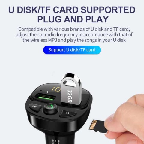 WEKOME WP-C26 - Transmiter FM Bluetooth / MicroSD / 2x USB-A + ładowarka samochodowa 17W (Czarny) WEKOME WP-C26 - Transmiter FM Bluetooth / MicroSD / 2x USB-A + ładowarka samochodowa 17W (Czarny)