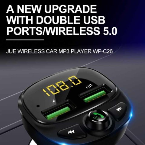 WEKOME WP-C26 - Transmiter FM Bluetooth / MicroSD / 2x USB-A + ładowarka samochodowa 17W (Czarny) WEKOME WP-C26 - Transmiter FM Bluetooth / MicroSD / 2x USB-A + ładowarka samochodowa 17W (Czarny)
