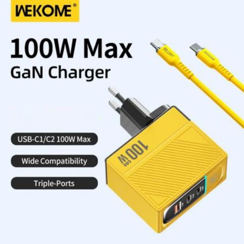 WEKOME WP-U155 Tint Series - Ładowarka sieciowa 2x USB-C & USB-A Super Fast Charger GaN 100W (Żółty) WEKOME WP-U155 Tint Series - Ładowarka sieciowa 2x USB-C & USB-A Super Fast Charger GaN 100W (Żółty)