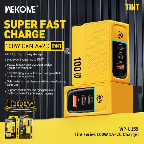 WEKOME WP-U155 Tint Series - Ładowarka sieciowa 2x USB-C & USB-A Super Fast Charger GaN 100W (Żółty) WEKOME WP-U155 Tint Series - Ładowarka sieciowa 2x USB-C & USB-A Super Fast Charger GaN 100W (Żółty)