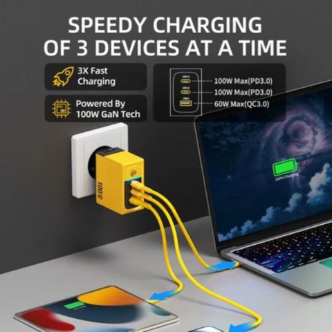WEKOME WP-U155 Tint Series - Ładowarka sieciowa 2x USB-C & USB-A Super Fast Charger GaN 100W (Żółty) WEKOME WP-U155 Tint Series - Ładowarka sieciowa 2x USB-C & USB-A Super Fast Charger GaN 100W (Żółty)