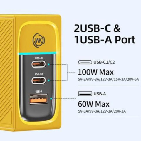 WEKOME WP-U155 Tint Series - Ładowarka sieciowa 2x USB-C & USB-A Super Fast Charger GaN 100W (Żółty) WEKOME WP-U155 Tint Series - Ładowarka sieciowa 2x USB-C & USB-A Super Fast Charger GaN 100W (Żółty)