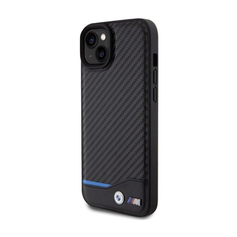 BMW Leather Carbon Blue Line - Etui iPhone 15 Plus (czarny) BMW Leather Carbon Blue Line - Etui iPhone 15 Plus (czarny)