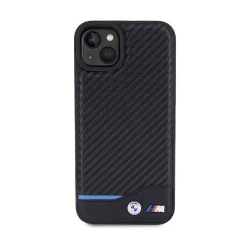 BMW Leather Carbon Blue Line - Etui iPhone 15 Plus (czarny) BMW Leather Carbon Blue Line - Etui iPhone 15 Plus (czarny)