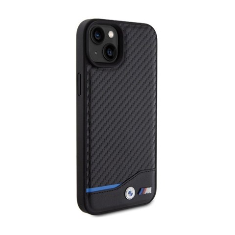 BMW Leather Carbon Blue Line - Etui iPhone 15 Plus (czarny) BMW Leather Carbon Blue Line - Etui iPhone 15 Plus (czarny)