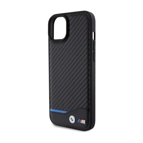 BMW Leather Carbon Blue Line - Etui iPhone 15 Plus (czarny) BMW Leather Carbon Blue Line - Etui iPhone 15 Plus (czarny)