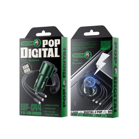 WEKOME WP-C44 Pop Digital Series - Ładowarka samochodowa z wbudowanym kablem 3w1 USB-C / Lightning / Micro USB + 2x USB-A 33W (C WEKOME WP-C44 Pop Digital Series - Ładowarka samochodowa z wbudowanym kablem 3w1 USB-C / Lightning / Micro USB + 2x USB-A 33W (C