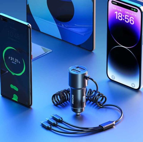 WEKOME WP-C44 Pop Digital Series - Ładowarka samochodowa z wbudowanym kablem 3w1 USB-C / Lightning / Micro USB + 2x USB-A 33W (C WEKOME WP-C44 Pop Digital Series - Ładowarka samochodowa z wbudowanym kablem 3w1 USB-C / Lightning / Micro USB + 2x USB-A 33W (C