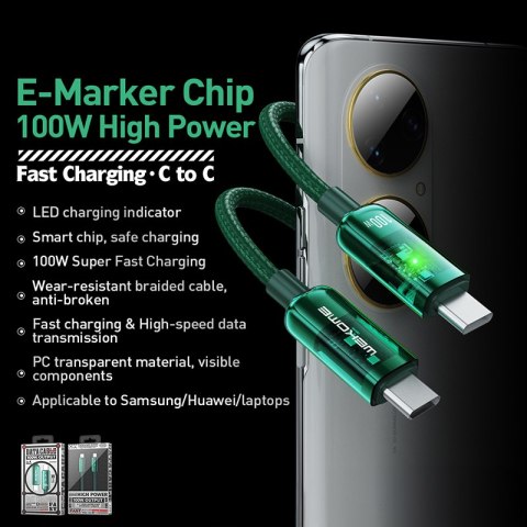 WEKOME WDC-193 Vanguard Series - Kabel połączeniowy USB-C do USB-C Super Fast Charging 100W 1 m (Zielony) WEKOME WDC-193 Vanguard Series - Kabel połączeniowy USB-C do USB-C Super Fast Charging 100W 1 m (Zielony)