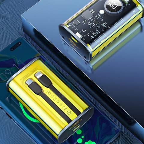 WEKOME WP-345 Vanguard Series - Power bank 10000 mAh Fast Charging z wbudowanym kablem USB-C & Lightning PD 20W + QC 22.5W (Żółt WEKOME WP-345 Vanguard Series - Power bank 10000 mAh Fast Charging z wbudowanym kablem USB-C & Lightning PD 20W + QC 22.5W (Żółt