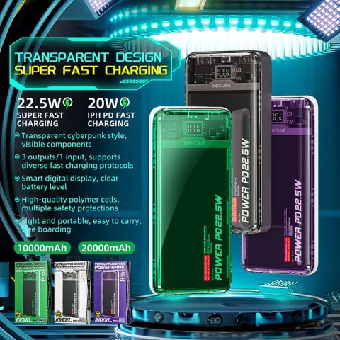 WEKOME WP-353 Vanguard Series - Power bank 10000 mAh PD 20W + QC 22.5W (Zielony / Przezroczysty) WEKOME WP-353 Vanguard Series - Power bank 10000 mAh PD 20W + QC 22.5W (Zielony / Przezroczysty)