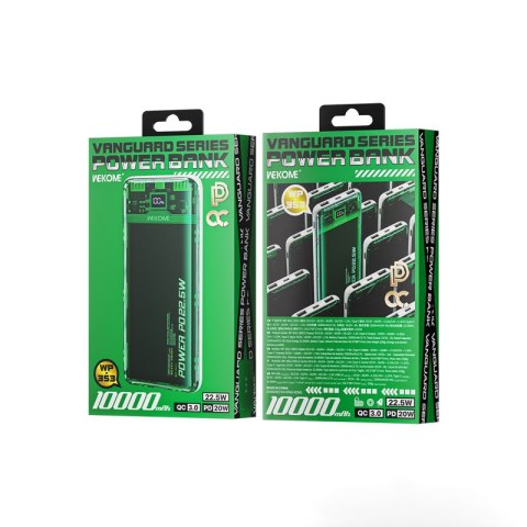WEKOME WP-353 Vanguard Series - Power bank 10000 mAh PD 20W + QC 22.5W (Zielony / Przezroczysty) WEKOME WP-353 Vanguard Series - Power bank 10000 mAh PD 20W + QC 22.5W (Zielony / Przezroczysty)
