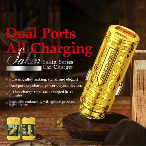 WEKOME WP-C37 Sakin Series - Ładowarka samochodowa USB-C & USB-A Fast Charging PD 20W (Złoty) WEKOME WP-C37 Sakin Series - Ładowarka samochodowa USB-C & USB-A Fast Charging PD 20W (Złoty)