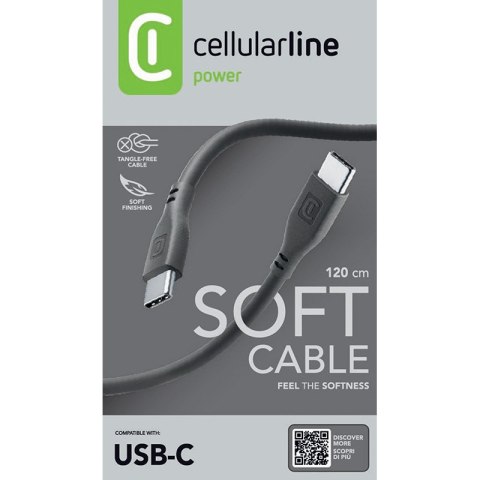Cellularline Soft Cable - Kabel USB-C do USB-C 1.2 m (czarny) Cellularline Soft Cable - Kabel USB-C do USB-C 1.2 m (czarny)