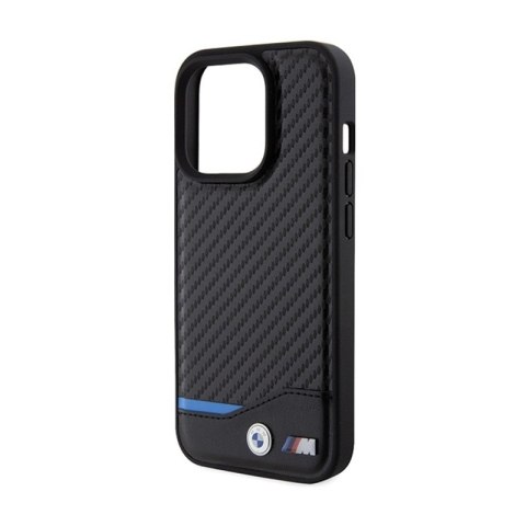 BMW Leather Carbon Blue Line MagSafe - Etui iPhone 15 Pro Max (czarny) BMW Leather Carbon Blue Line MagSafe - Etui iPhone 15 Pro Max (czarny)