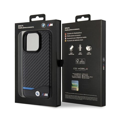 BMW Leather Carbon Blue Line MagSafe - Etui iPhone 15 Pro Max (czarny) BMW Leather Carbon Blue Line MagSafe - Etui iPhone 15 Pro Max (czarny)
