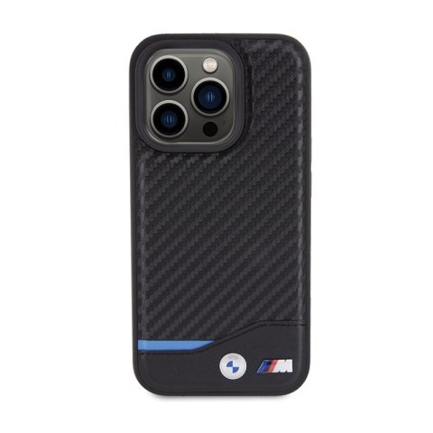BMW Leather Carbon Blue Line MagSafe - Etui iPhone 15 Pro (czarny) BMW Leather Carbon Blue Line MagSafe - Etui iPhone 15 Pro (czarny)