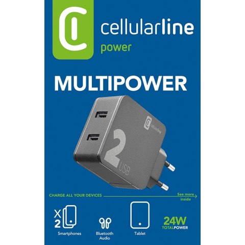 Cellularline Multipower 2 - Ładowarka sieciowa 2x USB-A 12W + 12W (czarny) Cellularline Multipower 2 - Ładowarka sieciowa 2x USB-A 12W + 12W (czarny)