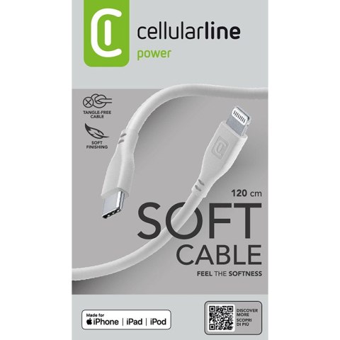 Cellularline Soft Cable - Kabel USB-C do Lightning certyfikat MFi 1.2 m (szary) Cellularline Soft Cable - Kabel USB-C do Lightning certyfikat MFi 1.2 m (szary)