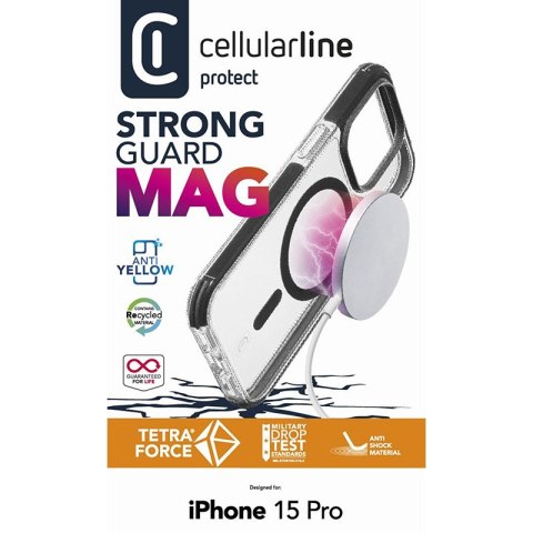 Cellularline Tetra Force Strong Guard Mag - Etui iPhone 15 Pro MagSafe z powłoką MICROBAN (przezroczysty) Cellularline Tetra Force Strong Guard Mag - Etui iPhone 15 Pro MagSafe z powłoką MICROBAN (przezroczysty)