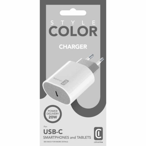 Cellularline Stylecolor Charger - Ładowarka sieciowa USB-C Power Delivery 20W (biały) Cellularline Stylecolor Charger - Ładowarka sieciowa USB-C Power Delivery 20W (biały)