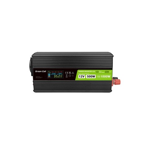 Green Cell - Przetwornica napięcia PowerInverter z wyświetlaczem LCD 12V na 230V 500W/1000W Czysta sinusoida Green Cell - Przetwornica napięcia PowerInverter z wyświetlaczem LCD 12V na 230V 500W/1000W Czysta sinusoida