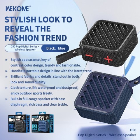 WEKOME D50 Pop Digital Series - Przenośny bezprzewodowy głośnik Bluetooth V5.2 (Czarny) WEKOME D50 Pop Digital Series - Przenośny bezprzewodowy głośnik Bluetooth V5.2 (Czarny)